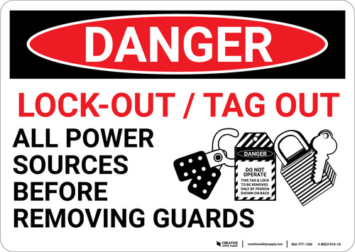 Danger: Lock Out Tag Out Sign With Graphic - Wall Sign | 5S Today