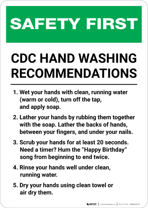 Safety First CDC Hand Washing Portrait Wall Sign