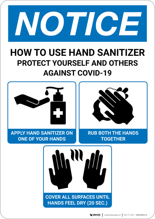 Notice: How To Use Hand Sanitizer Portrait - Wall Sign | 5S Today