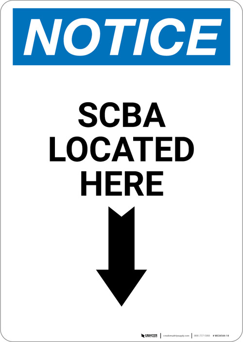 Notice: SCBA Located Here with Down Arrow - Wall Sign | 5S Today