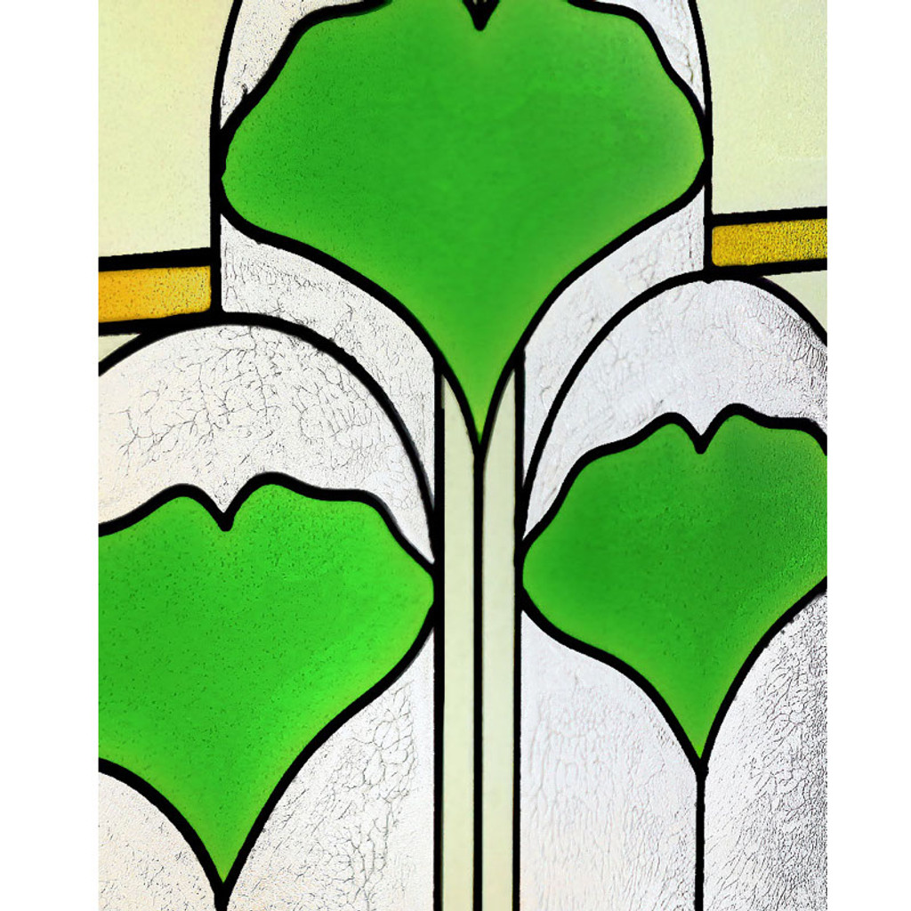 Arts and Crafts 35.5" Ginkgo Art Glass Panel Closeup 1