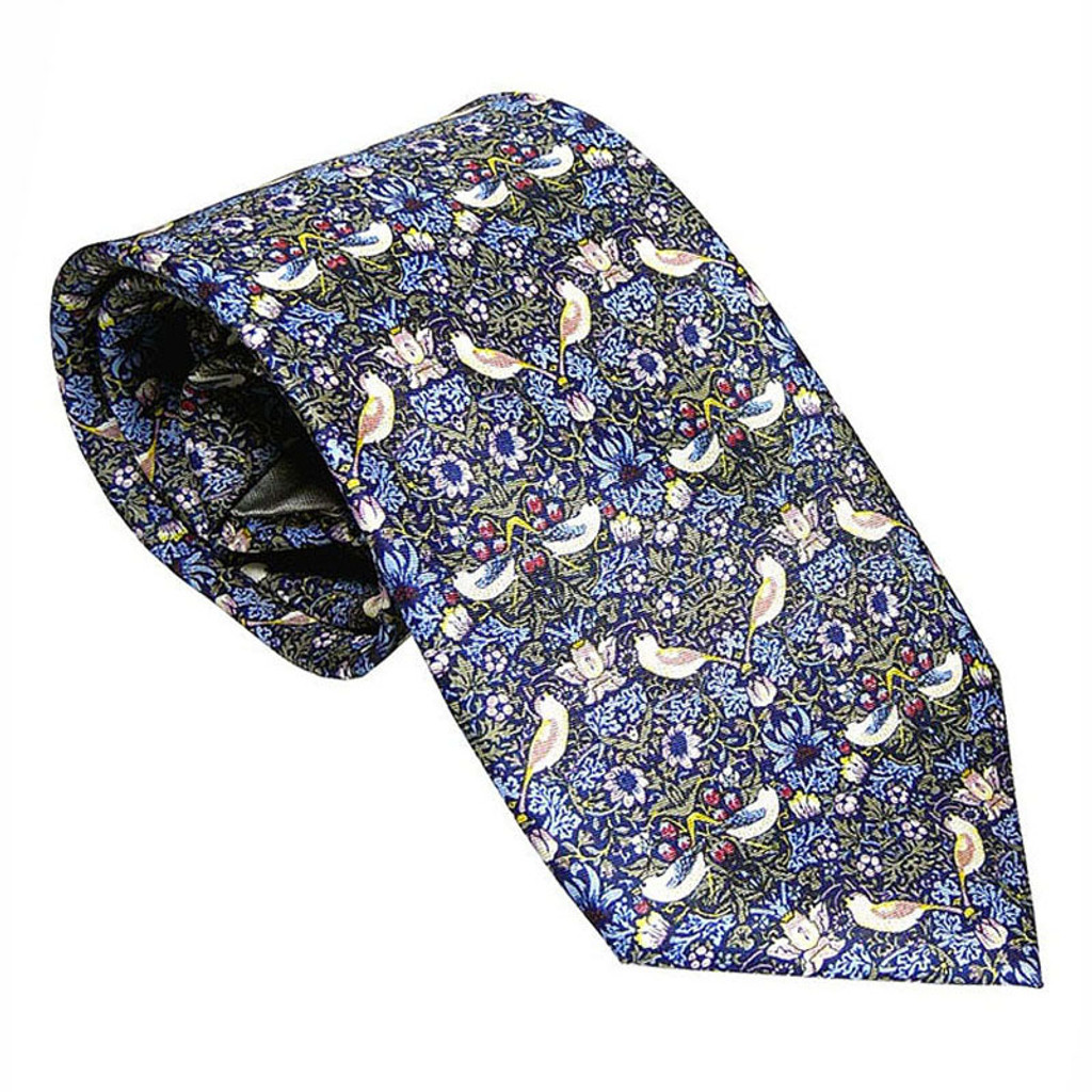 William Morris Strawberry Thief Blue Silk Tie 