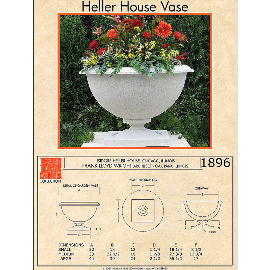 Frank Lloyd Wright Small Heller House Planter Vase - Dimensions 1