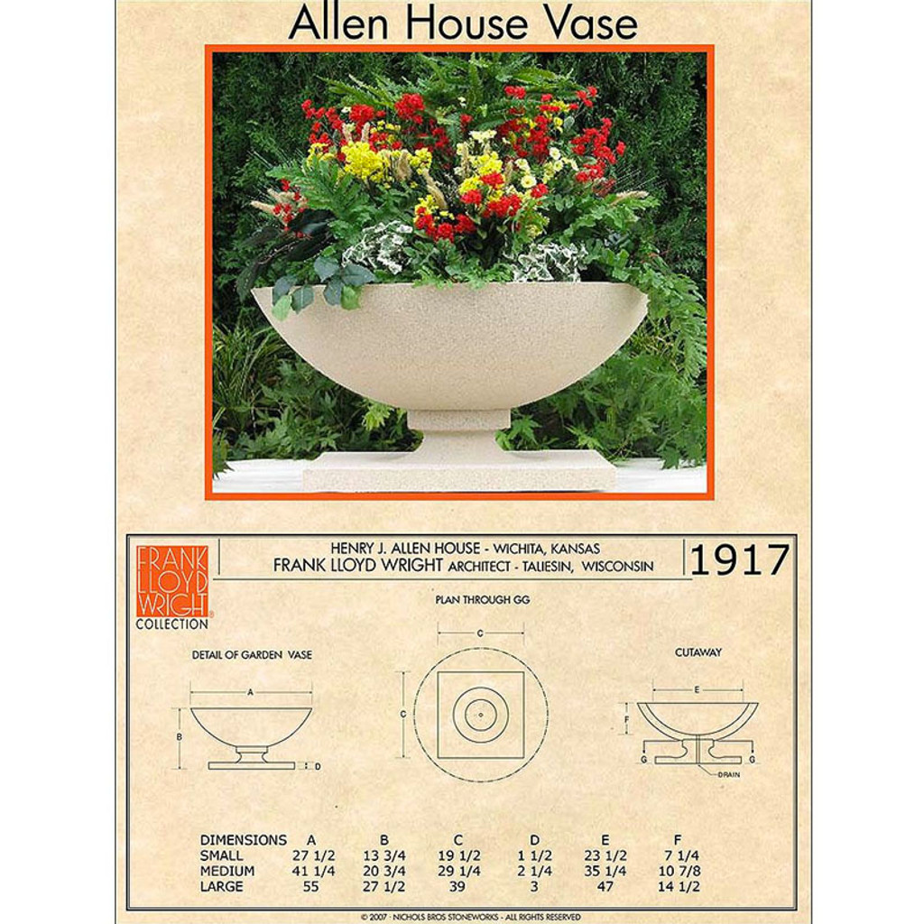 Frank Lloyd Wright Medium Allen House Planter Vase - Dimensions 1