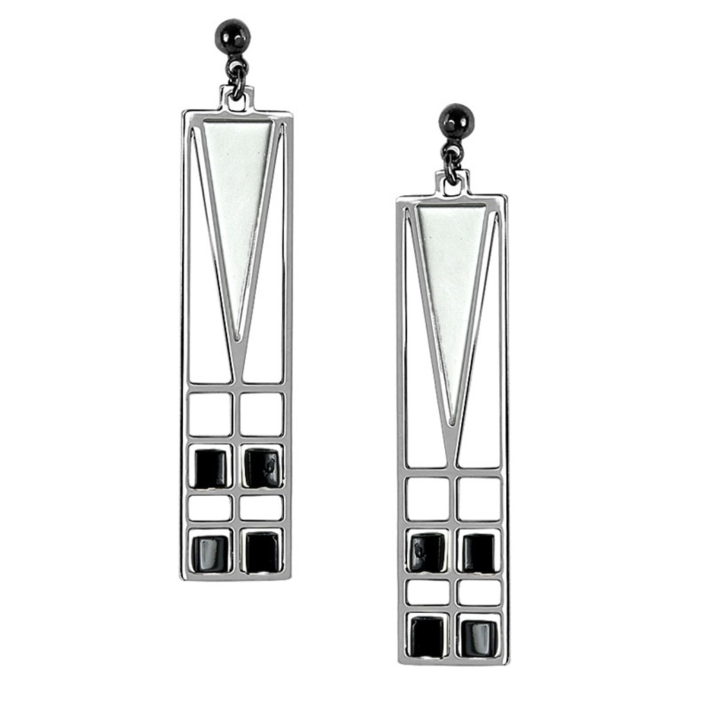 Frank Lloyd Wright Light Screen Chrome Enamel Earrings