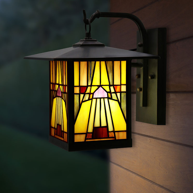Mission Craftsman Stained Glass Wall Sconce Amber