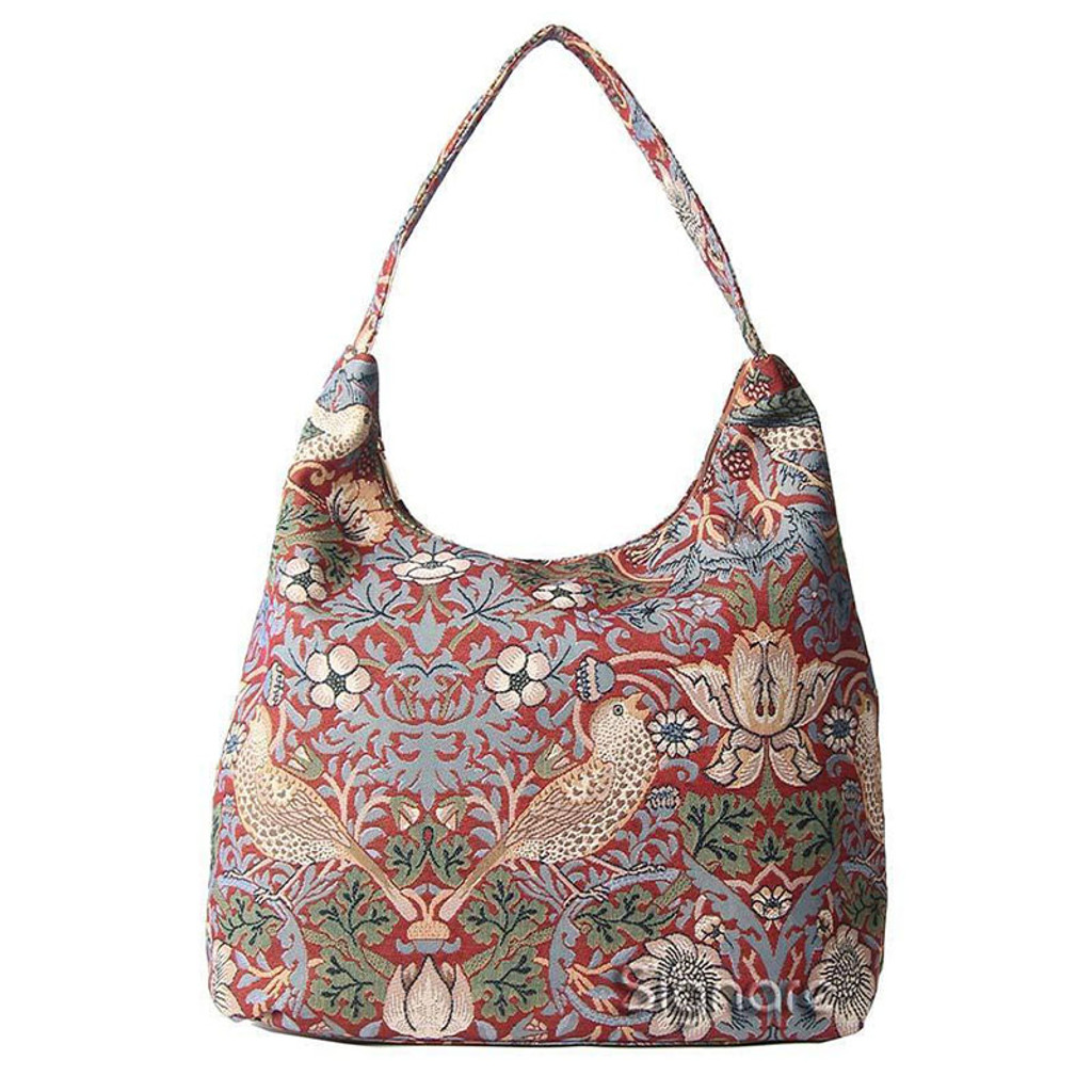 William Morris Strawberry Thief Tapestry Hobo Shoulder Bag - Red