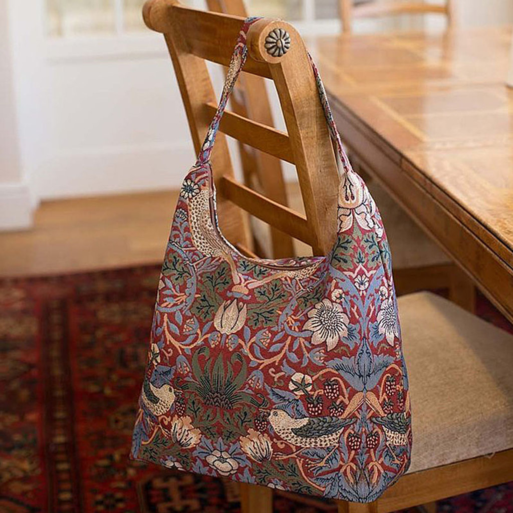 William Morris Strawberry Thief Tapestry Hobo Shoulder Bag - Red