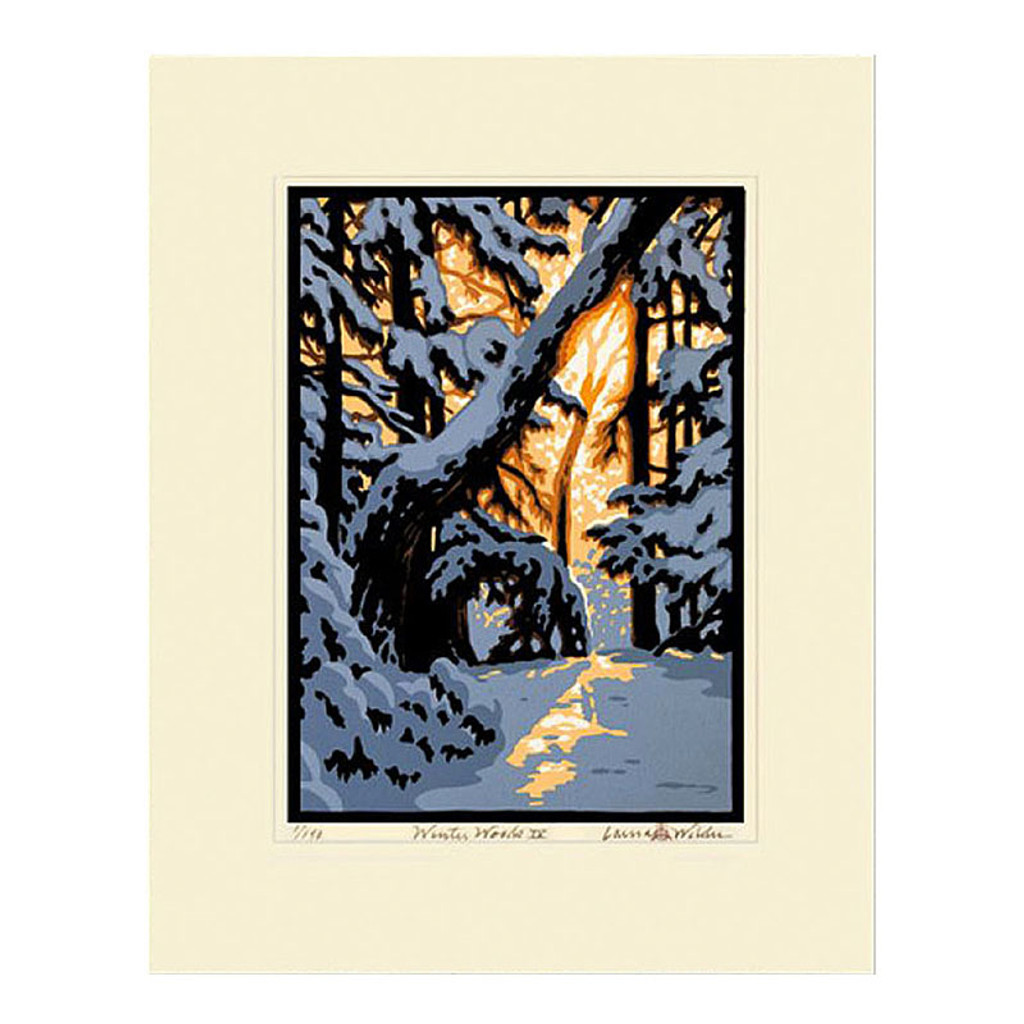 Laura Wilder Winter Woods IV Limited Edition Matted Block Print Ivory