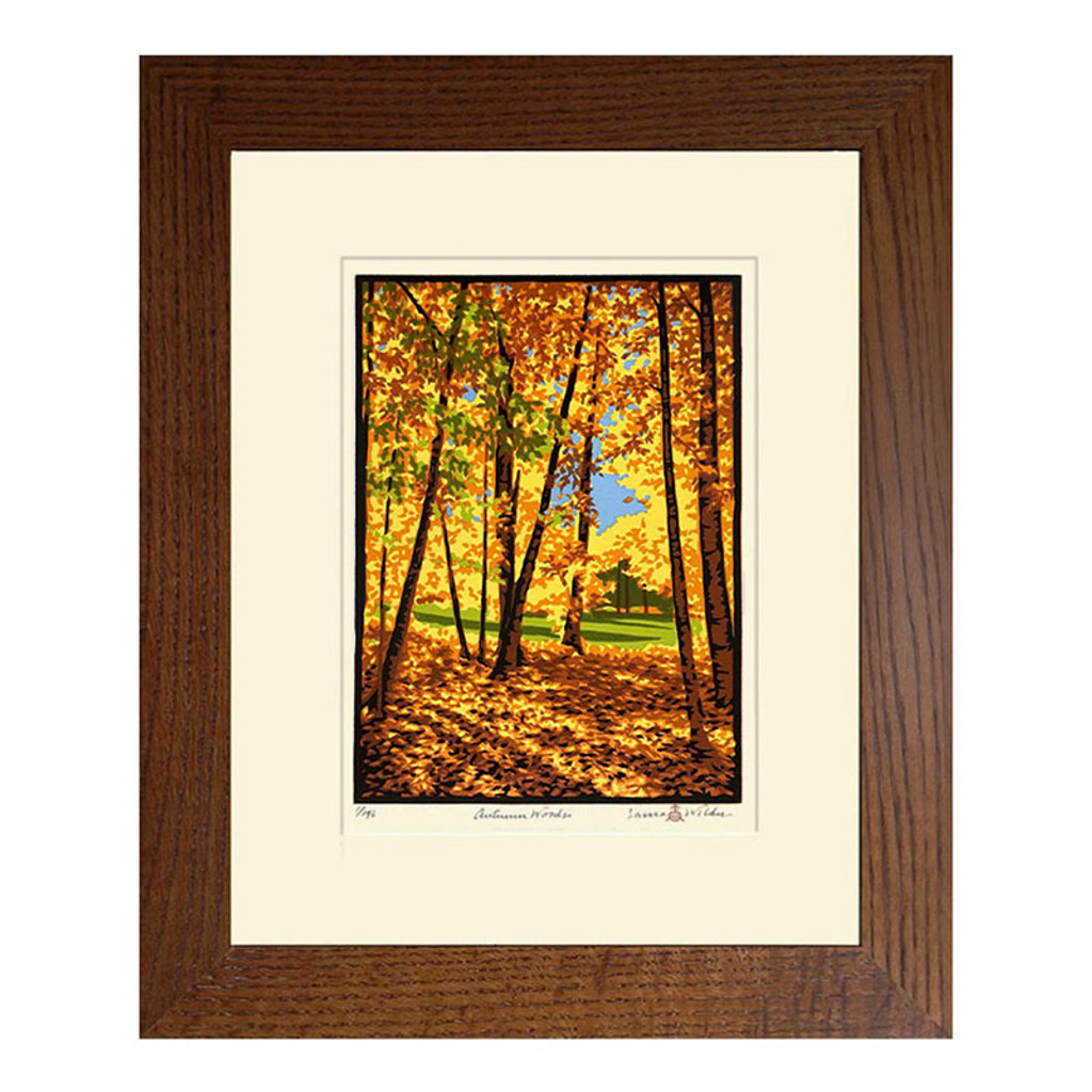Laura Wilder Autumn Woods Limited Edition Framed Matted Block Print - Ivory