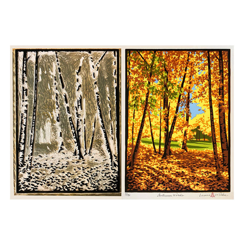 Laura Wilder Autumn Woods Limited Edition Matted Block Print Process 3