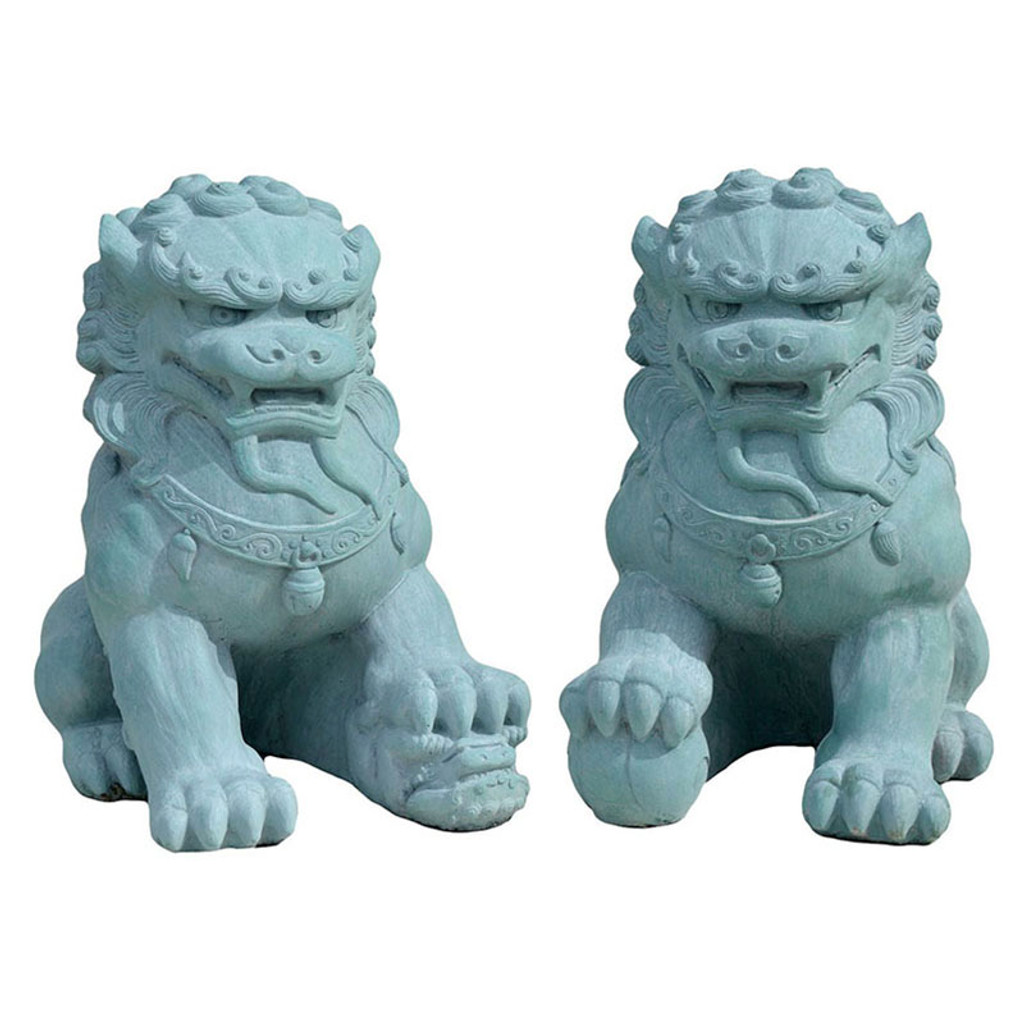 Fu Dog Pair in Cast Stone Copper Patina