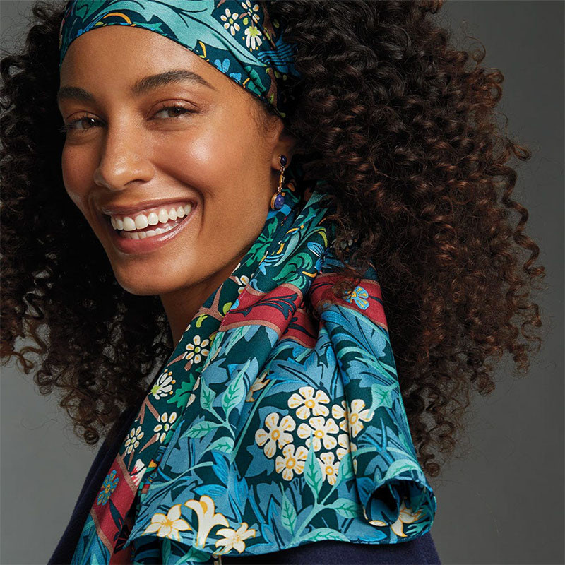 William Morris Mixed Patterns Crepe de Chine Silk Scarf Model