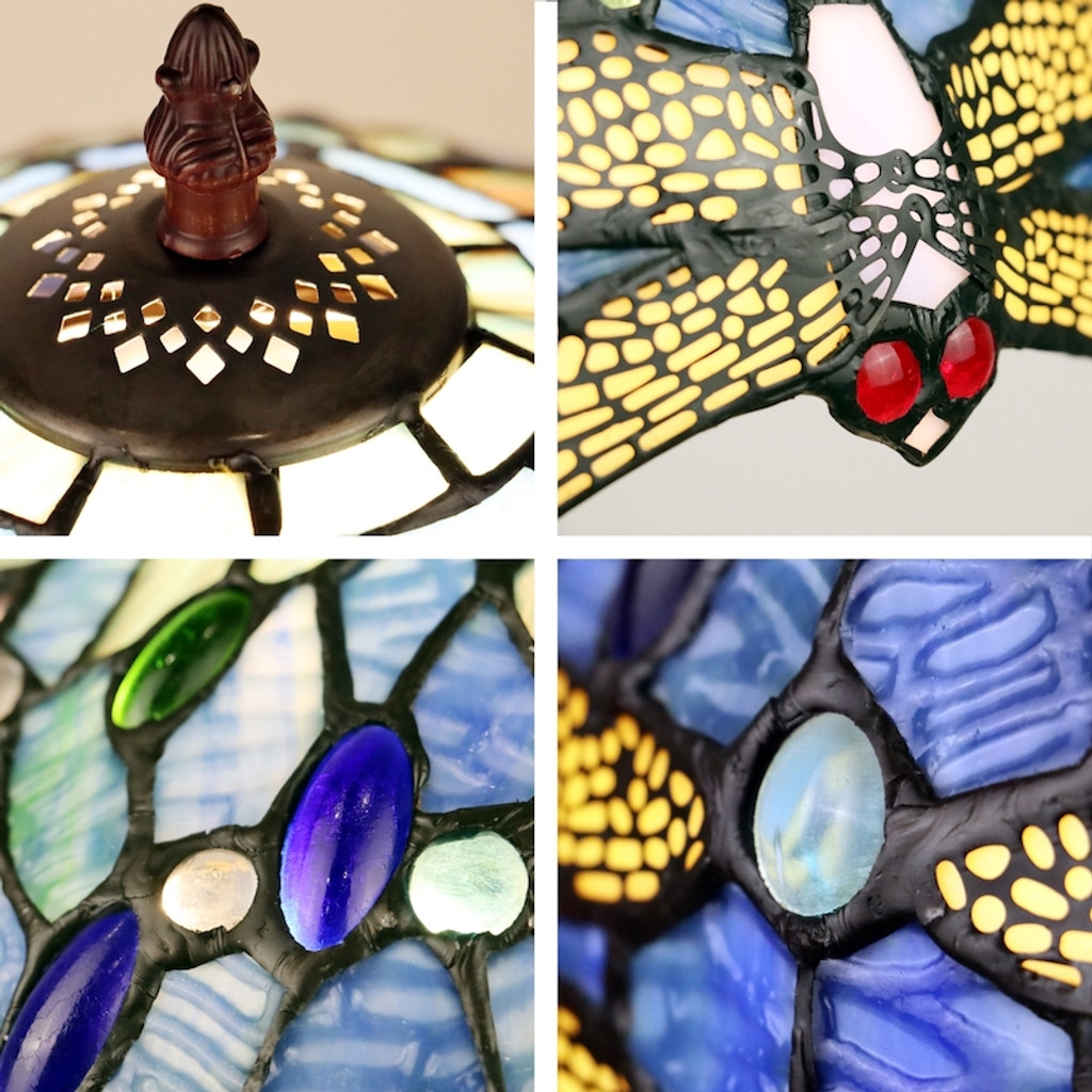 Arts & Crafts Dragonfly Stained Glass Accent Table Lamp