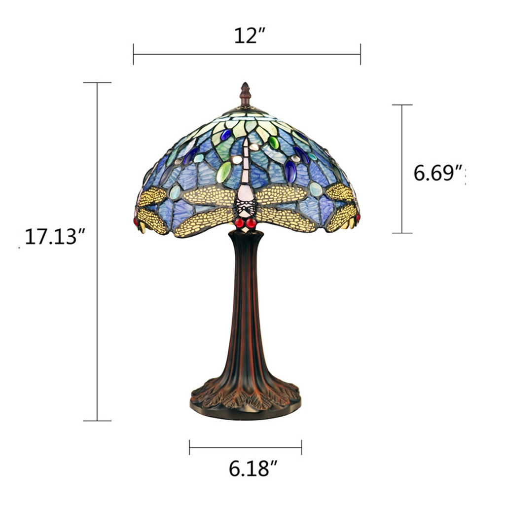 Arts & Crafts Dragonfly Stained Glass Accent Table Lamp