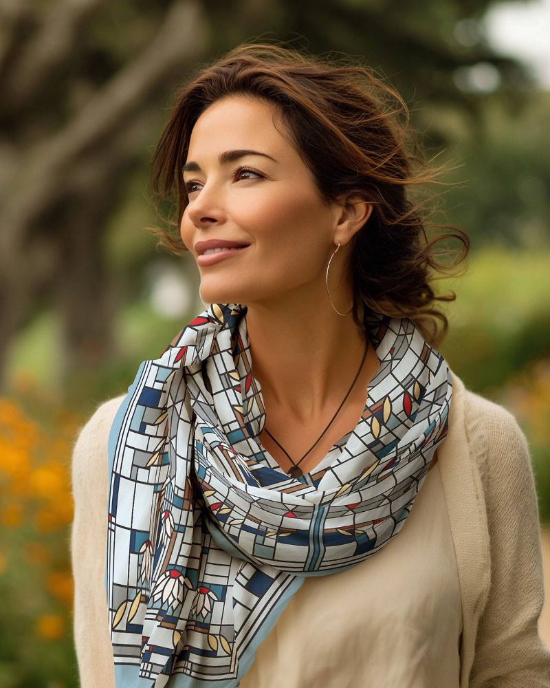 Frank Lloyd Wright Waterlilies Silk Blend Shawl Style Shot