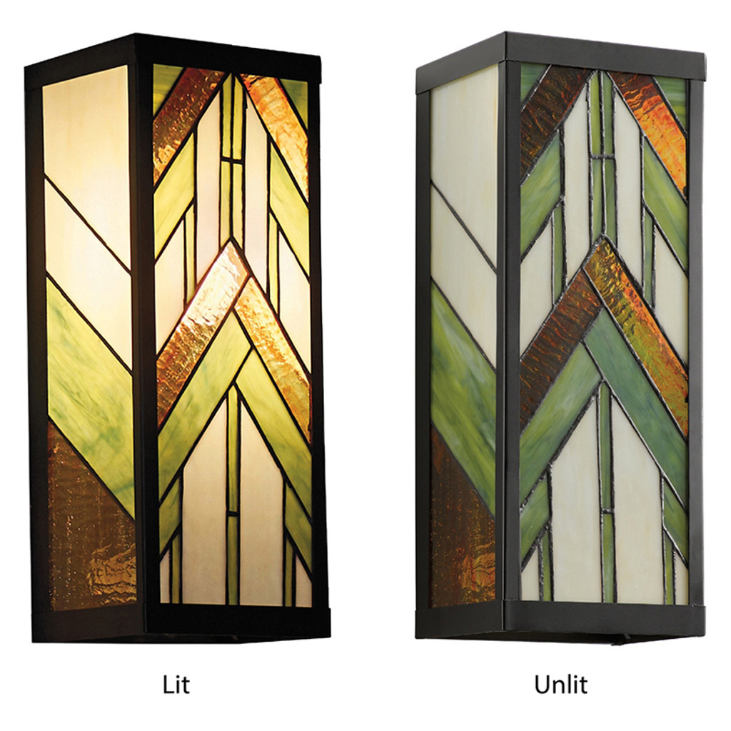 Mission Craftsman Stained Glass Wall Sconce - Wren