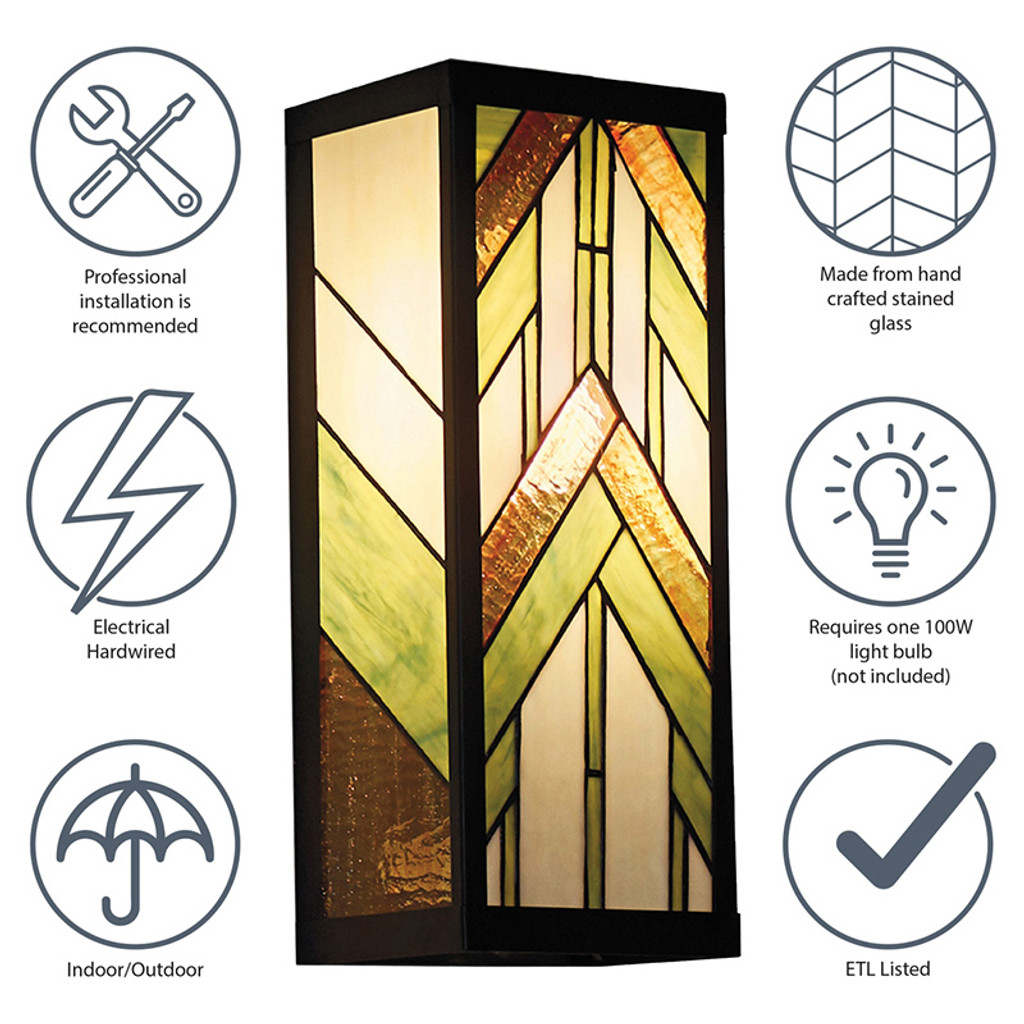 Mission Craftsman Stained Glass Wall Sconce - Wren