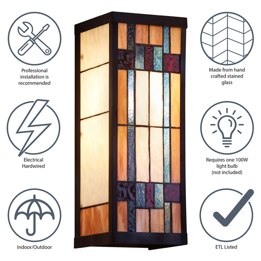 Mission Craftsman Stained Glass Wall Sconce - Prairie