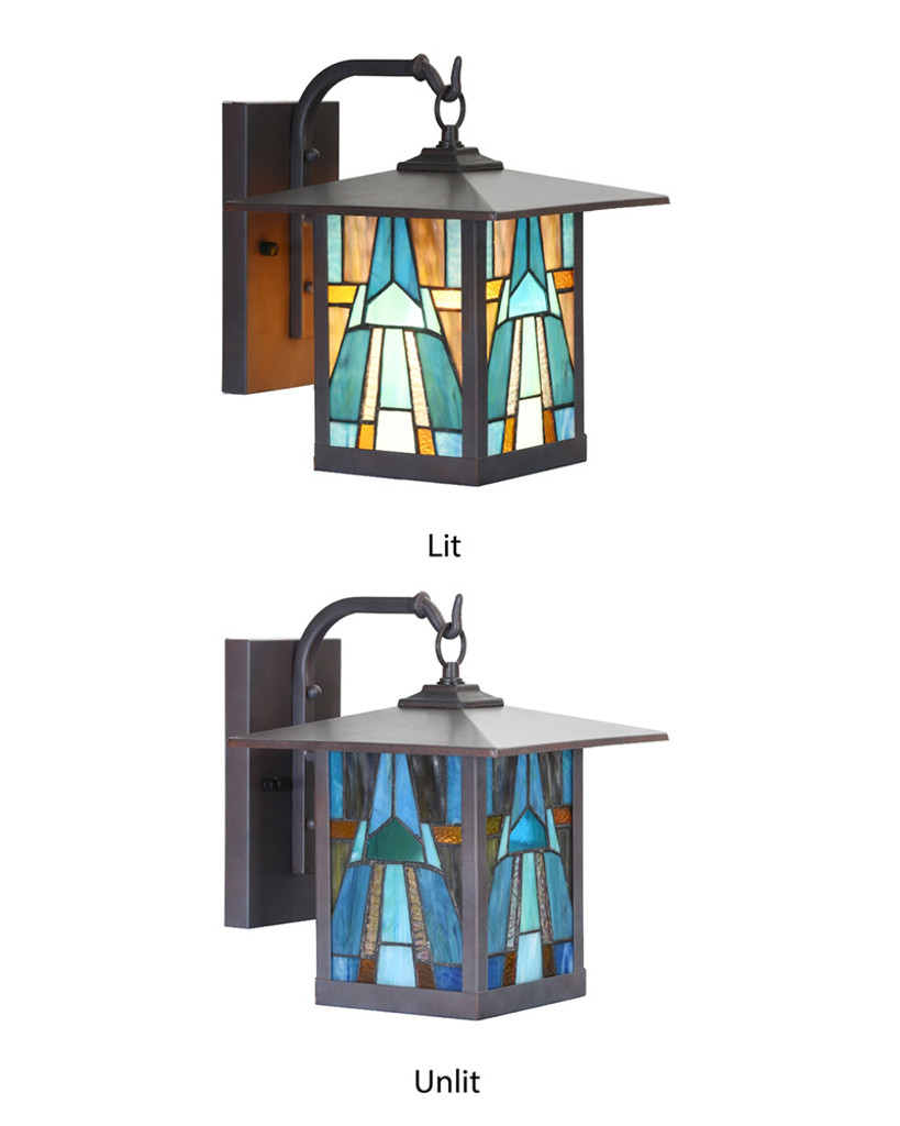 Mission Craftsman Stained Glass Wall Sconce - Aqua