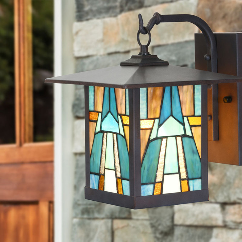 Mission Craftsman Stained Glass Wall Sconce - Aqua