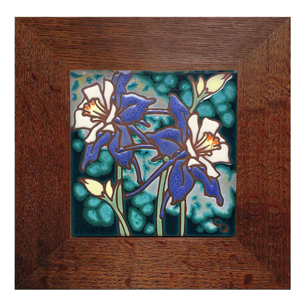 Carly Quinn Columbines Oak Framed Ceramic Tile