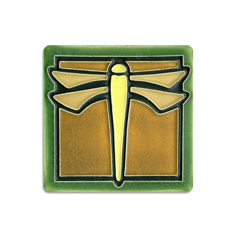 Arts & Crafts Motawi Dragonfly Green Tile Mantel Clock