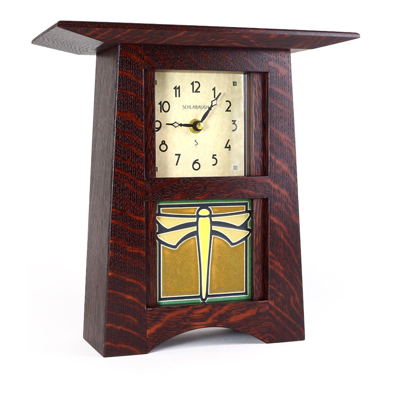 Arts & Crafts Motawi Dragonfly Green Tile Mantel Clock