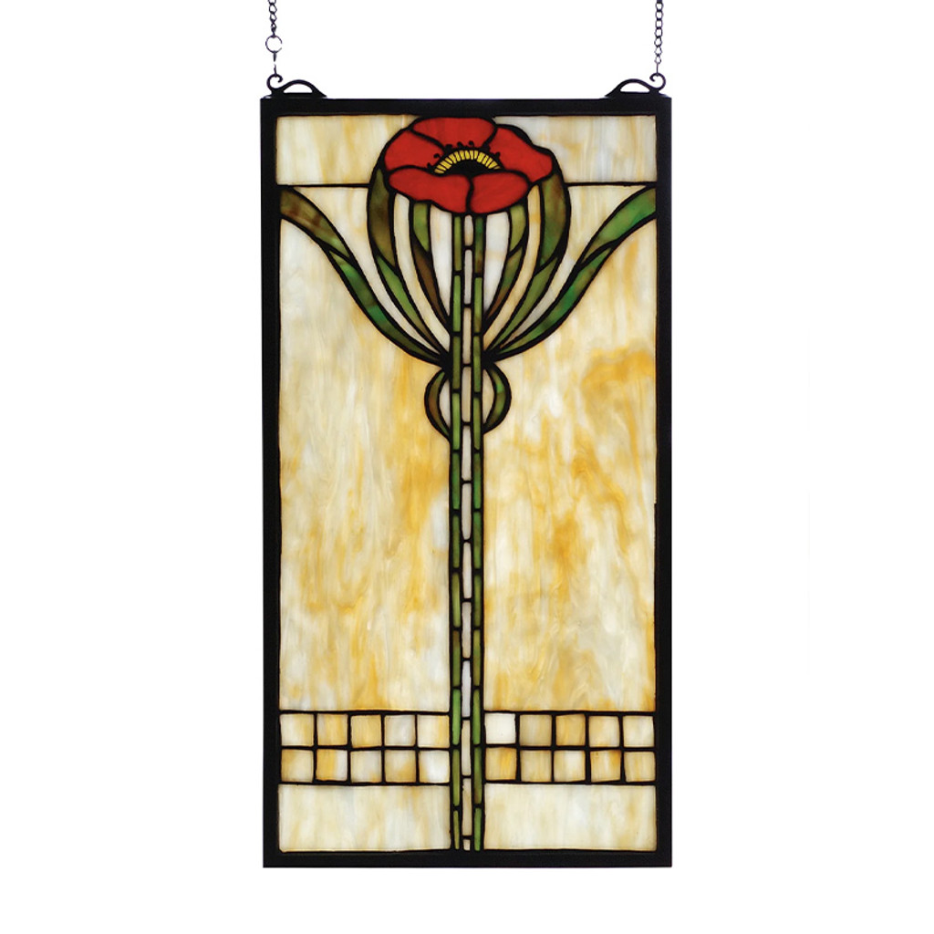 Arts & Crafts Parker Poppy Stained Glass Window Panel