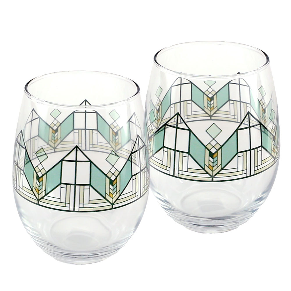 Frank Lloyd Wright Lake Geneva Stemless Wine Glasses (Set of 2)
