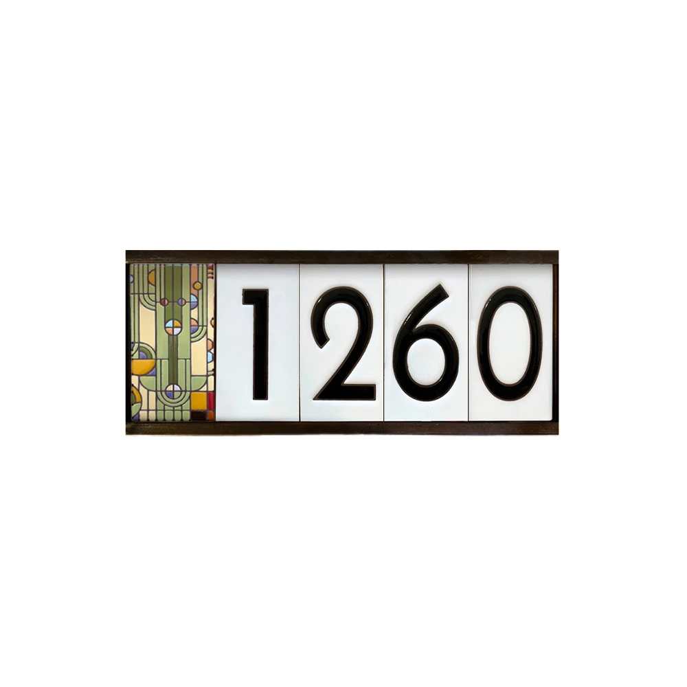 Frank Lloyd Wright Framed White Tile House Numbers With Saguaro Forms Cap Tile