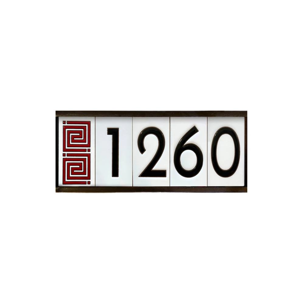 Frank Lloyd Wright Framed White Tile House Numbers With Whirling Arrow Cap Tile