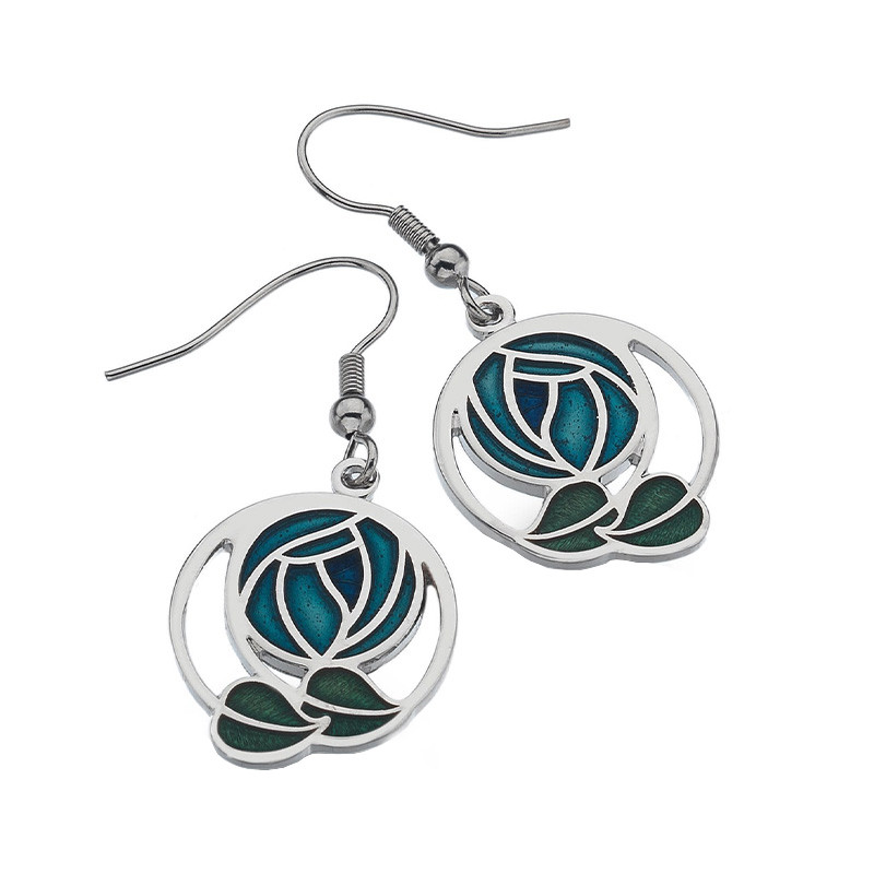 Charles Rennie Mackintosh Rose and Coiled Leaves Earrings