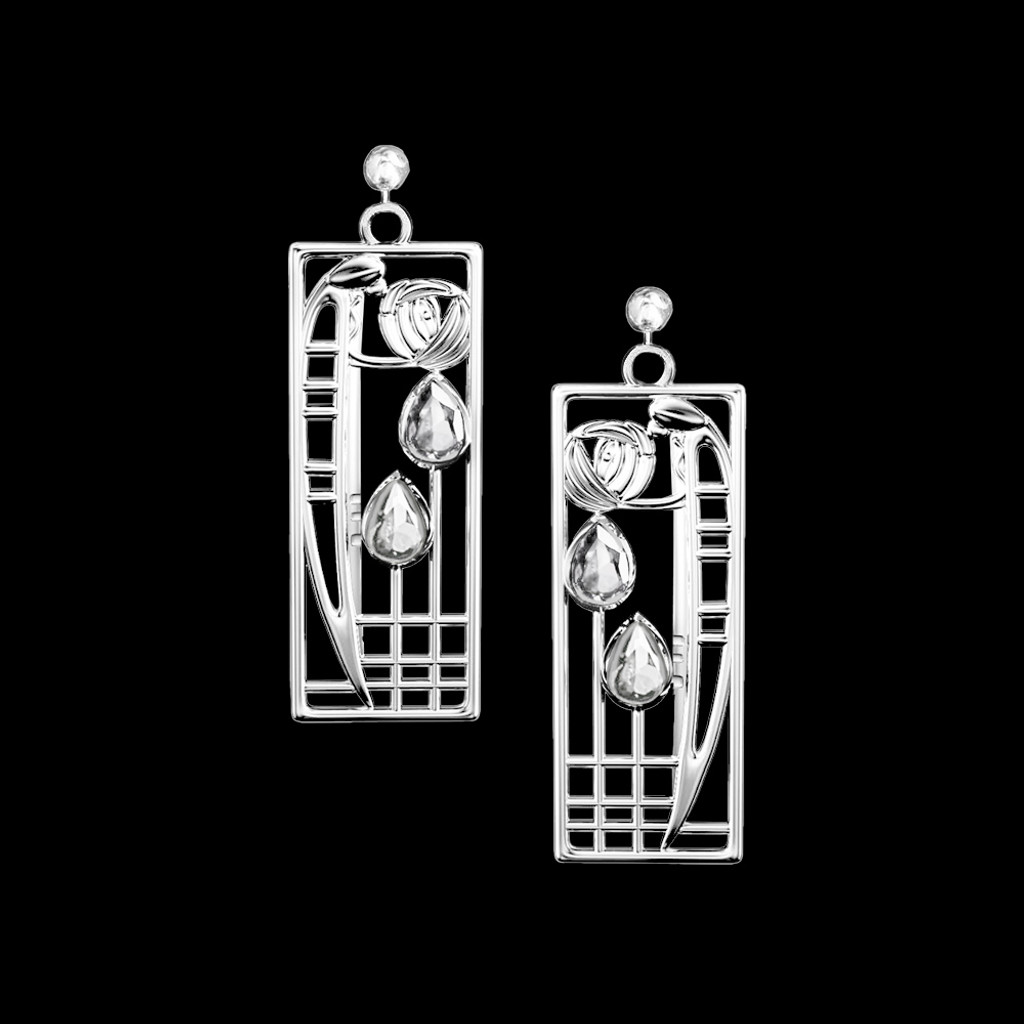 Charles Rennie Mackintosh Lover Sterling Silver CZ Earrings