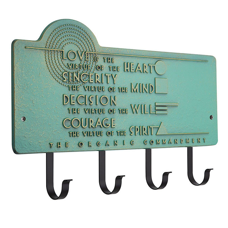 Frank Lloyd Wright Organic Commandments 4-Hook Wall Plaque Bronze Verdigris