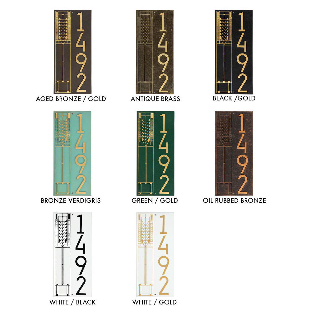 Frank Lloyd Wright Tree of Life Vertical House Number Plaque Color Swatches