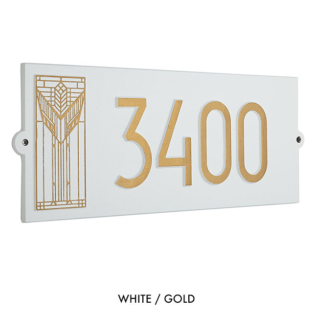 Frank Lloyd Wright Sumac House Number Plaque White / Gold
