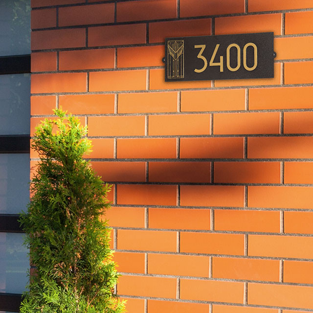 Frank Lloyd Wright Sumac House Number Plaque Dark Bronze / Gold Style Shot