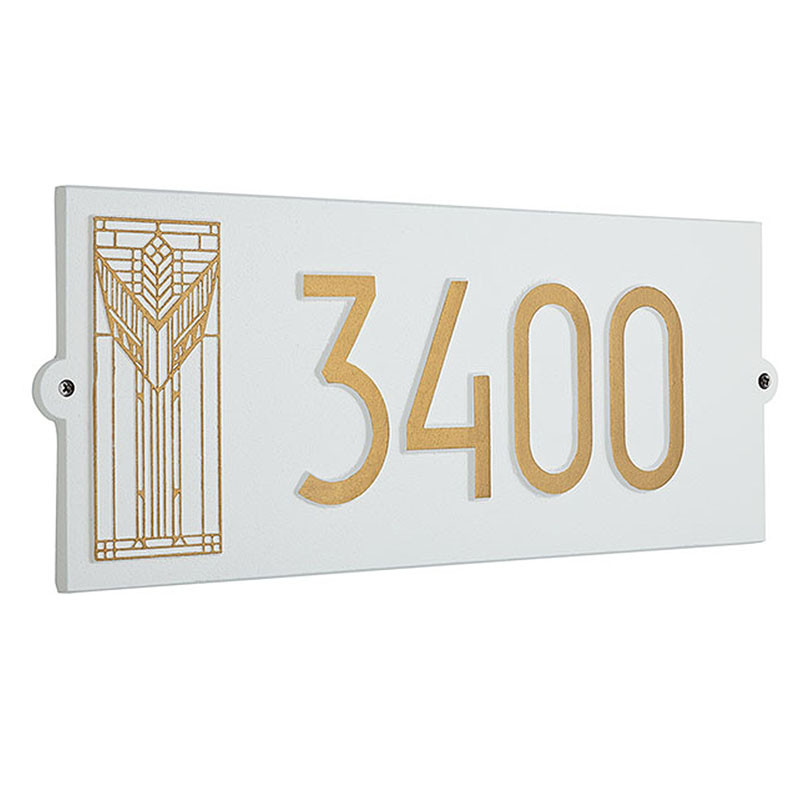Frank Lloyd Wright Sumac House Number Plaque White / Gold