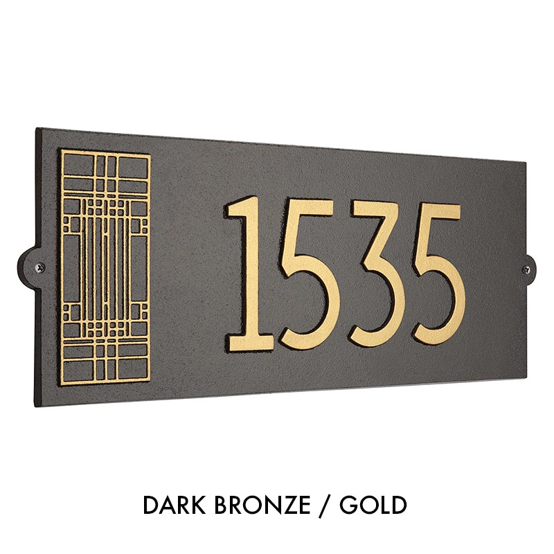 Frank Lloyd Wright Oak Park Modern House Address Plaque Dark Bronze / Gold