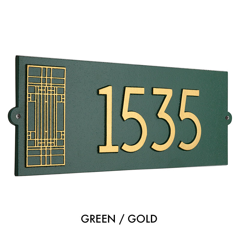 Frank Lloyd Wright Oak Park Modern House Address Plaque Green / Gold