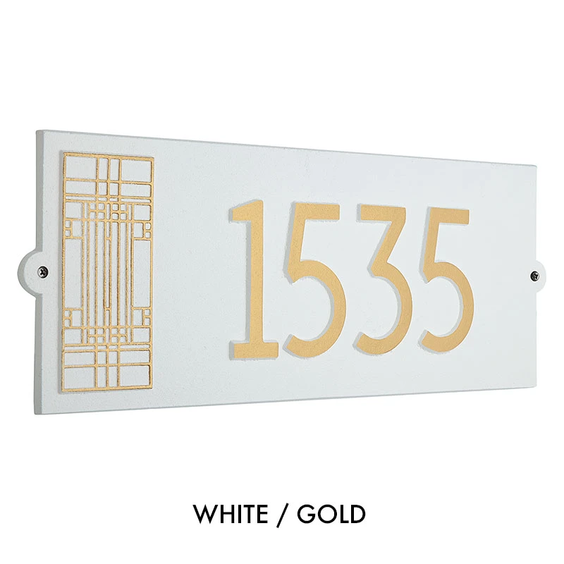 Frank Lloyd Wright Oak Park Modern House Address Plaque White / Gold