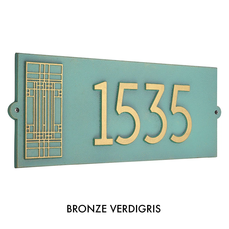 Frank Lloyd Wright Oak Park Modern House Address Plaque Bronze Verdigris
