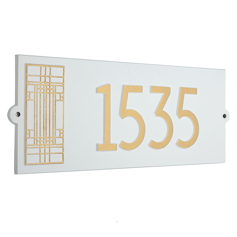 Frank Lloyd Wright Oak Park Modern House Address Plaque White / Gold