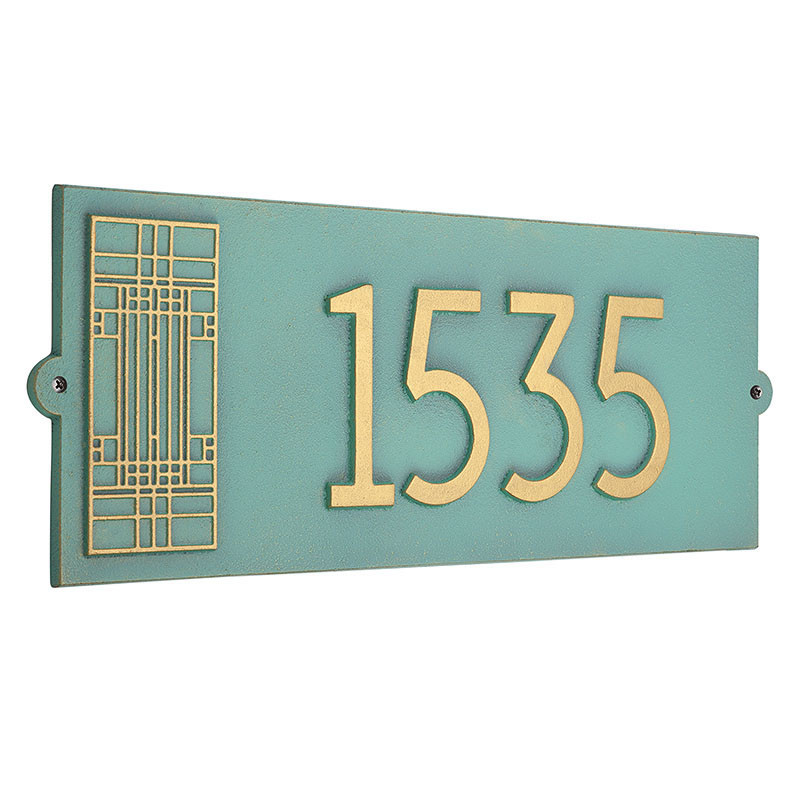 Frank Lloyd Wright Oak Park Modern House Address Plaque Bronze Verdigris