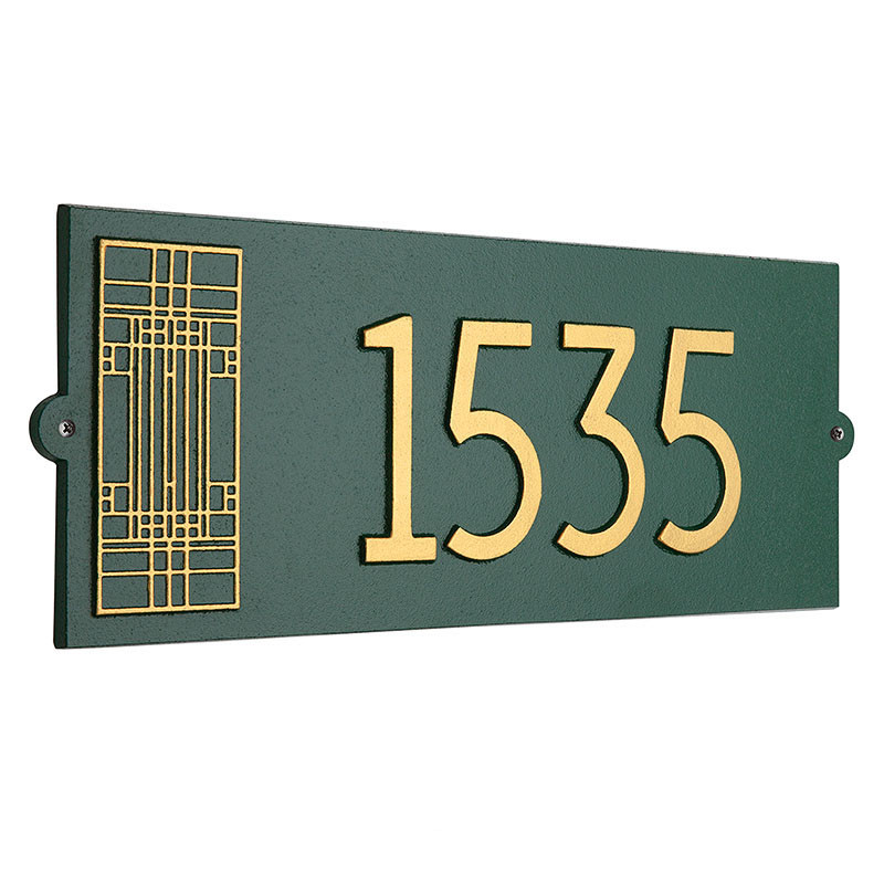 Frank Lloyd Wright Oak Park Modern House Address Plaque Green / Gold