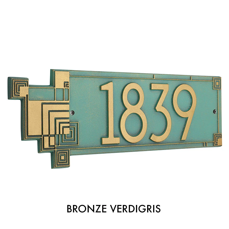 Frank Lloyd Wright Cube Abstractions House Address Plaque Bronze Verdigris