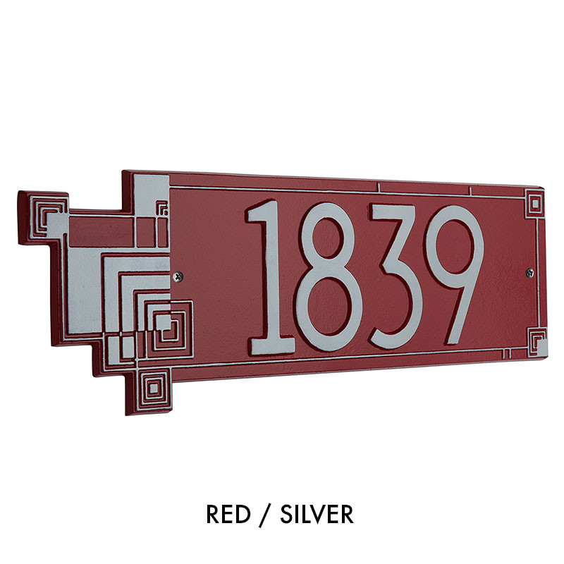 Frank Lloyd Wright Cube Abstractions House Address Plaque Red / Silver