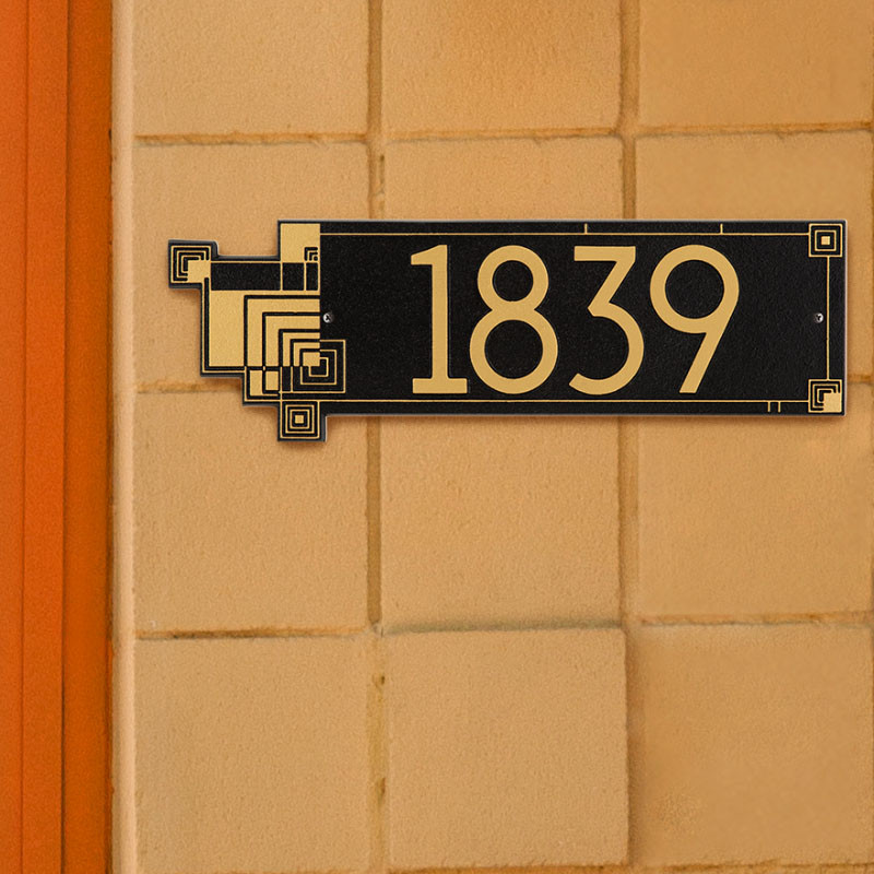Frank Lloyd Wright Cube Abstractions House Address Plaque Style Shot Black / Gold