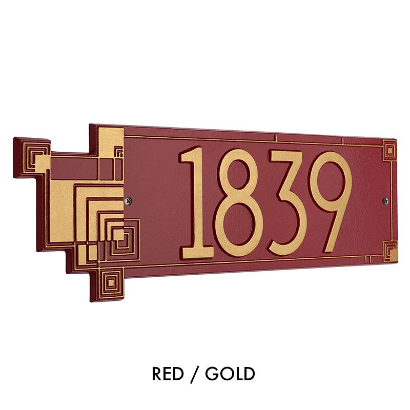 Frank Lloyd Wright Cube Abstractions House Address Plaque Red / Gold